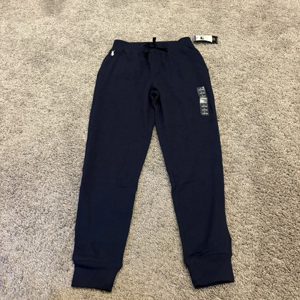 NEW Polo Ralph Lauren French Terry Pink Pony Blue Slim Fit Pants Girls L 12-14